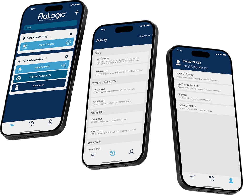 FloLogic app showing all new pages and interface redesign